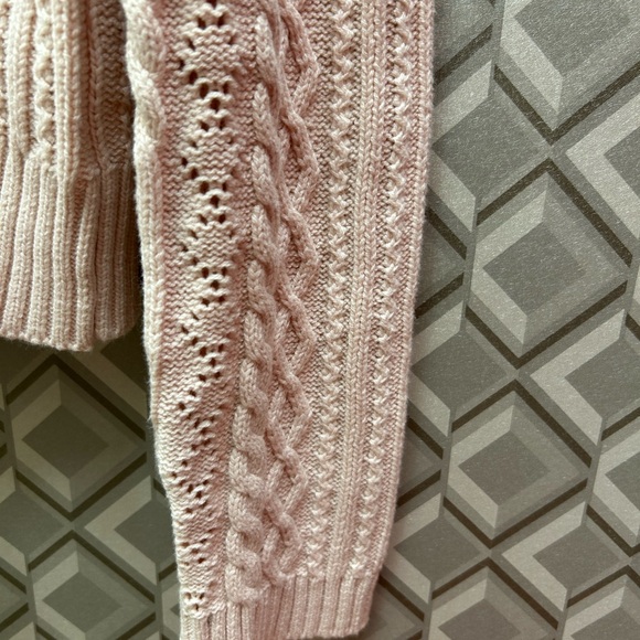 Jessica Simpson Light Pink Cable Knit Cardigan with Cream Lace Collar Valentines - Picture 7 of 10